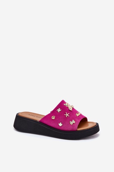 Women's Suede Slippers With Pins Fuchsia Vinceza 66741 2