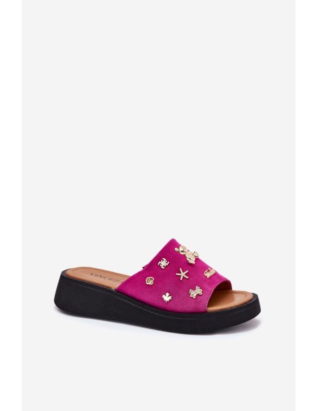 Women's Suede Slippers With Pins Fuchsia Vinceza 66741