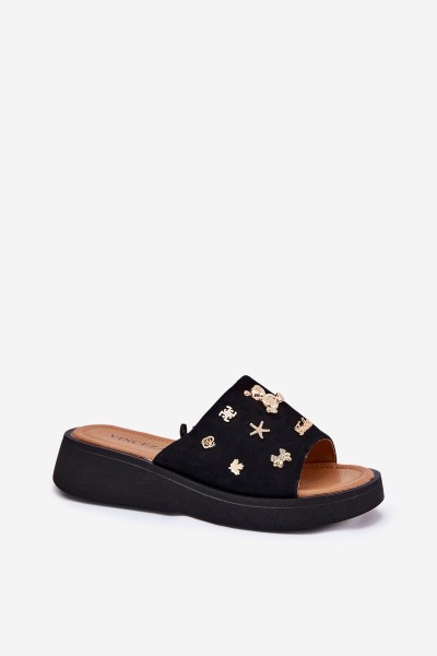 Ladies Suede Slippers With Clips Black Vinceza 66741 2