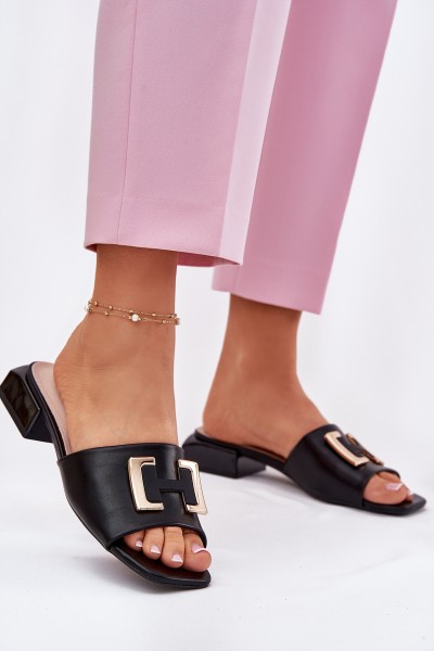 Elegant Ladies Sandals On A Wedge With Golden Detail 62229 Black Vinceza