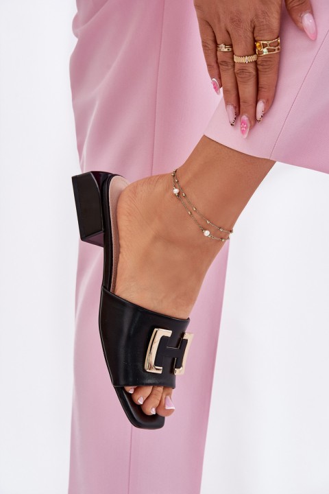 Elegant Ladies Sandals On A Wedge With Golden Detail 62229 Black Vinceza