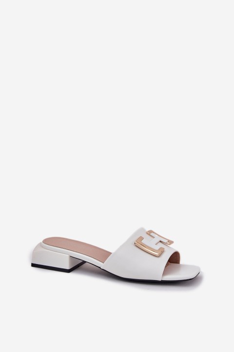 Elegant Women's Mules On A Block Heel With A Gold Detail Vinceza 62229 White