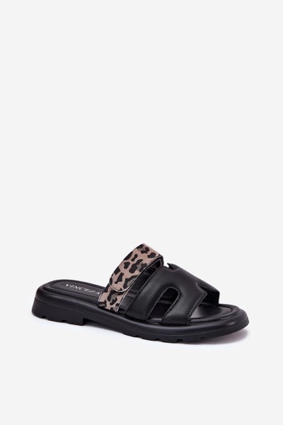 Leather Women's Sandals With Velcro Leopard Vinceza 66769 Black 2