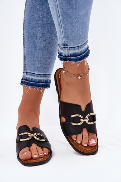 Moteriškos plokščios basutės su dekoratyvinėmis detalėmis juodos „Amiresna“