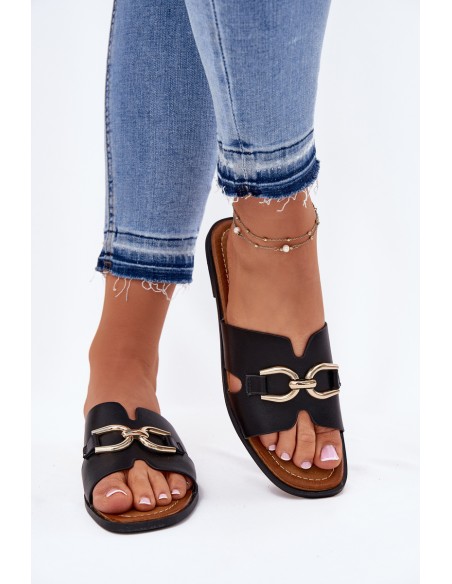 Women's Flat Sandals With Decorative Detail Black Amiresna