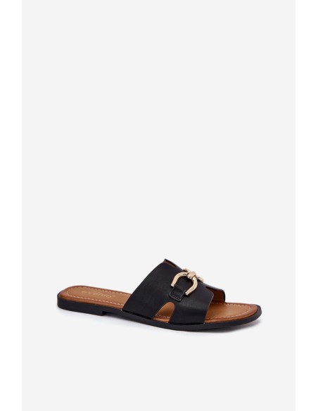 Women's Flat Sandals With Decorative Detail Black Amiresna