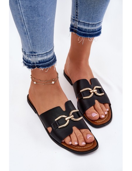 Women's Flat Sandals With Decorative Detail Black Amiresna