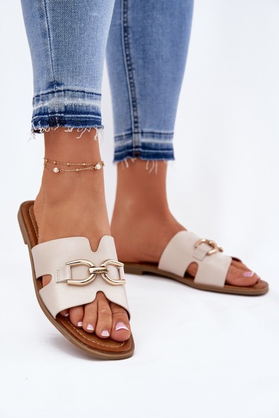 Moteriškos plokščios šlepetės su dekoratyvinėmis detalėmis smėlio spalvos „Amiresna“