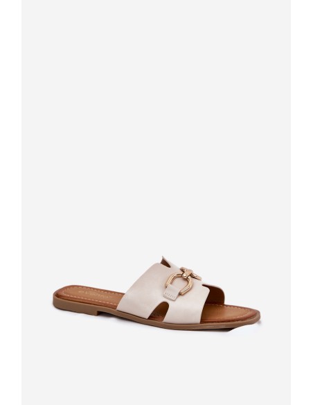 Ladies Flat Slippers With Decorative Detail Beige Amiresna