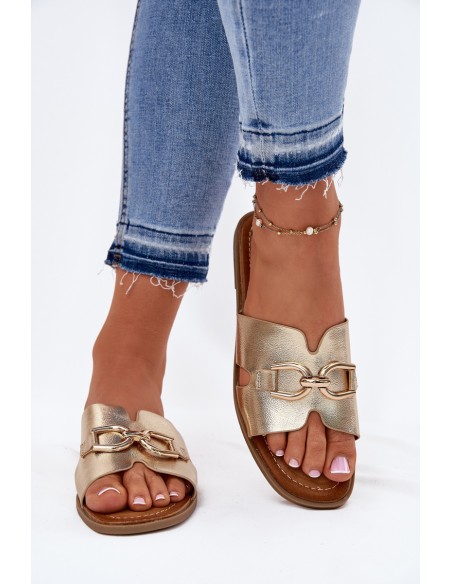 Ladies Flat Sandals With Decorative Detail Golden Amiresna