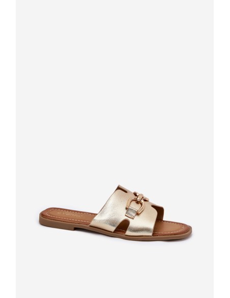Ladies Flat Sandals With Decorative Detail Golden Amiresna