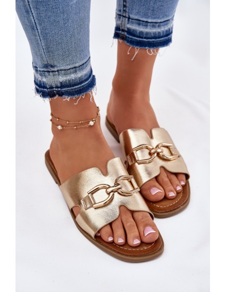 Ladies Flat Sandals With Decorative Detail Golden Amiresna