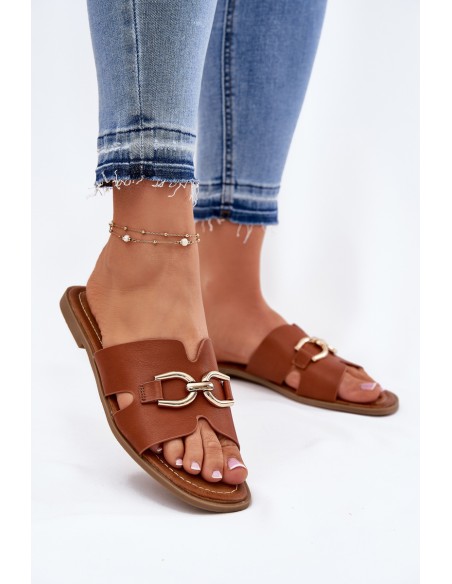 Women Flat Sandals With Decorative Detail Camel Amiresna