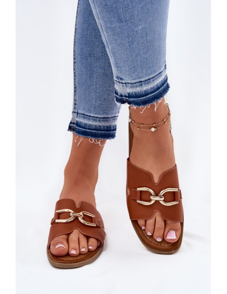 Women Flat Sandals With Decorative Detail Camel Amiresna