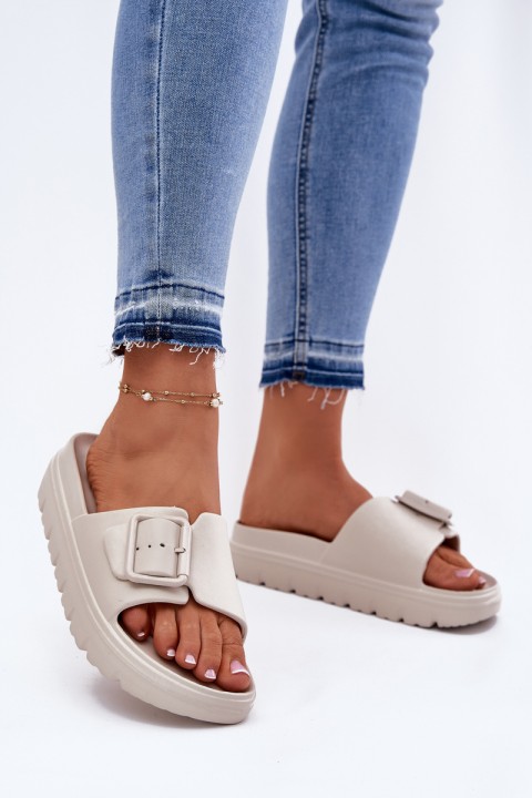 Women's Foam Platform Sandals With Buckle Beige Viasara