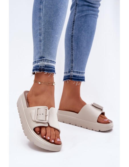 Women's Foam Platform Sandals With Buckle Beige Viasara