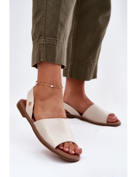 Women's sandals on flat heel eco leather beige Dereka