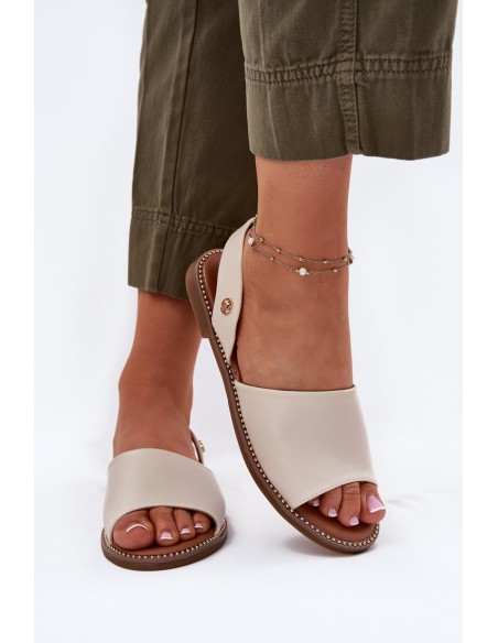 Women's sandals on flat heel eco leather beige Dereka