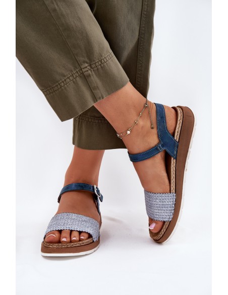 Women's Sandals With Braiding On The Strap Blue Inblu GS000050