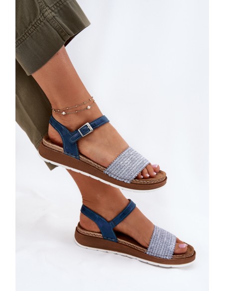 Women's Sandals With Braiding On The Strap Blue Inblu GS000050