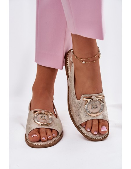 Elegant Sandals With Decoration On Flat Heel S.Barski KV51-003 Gold