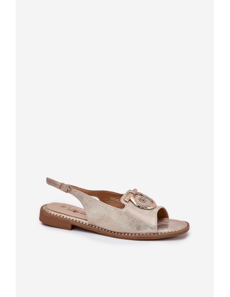 Elegant Sandals With Decoration On Flat Heel S.Barski KV51-003 Gold