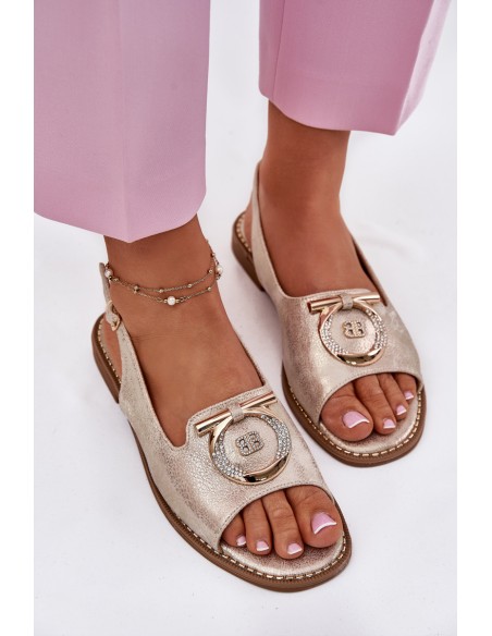 Elegant Sandals With Decoration On Flat Heel S.Barski KV51-003 Gold