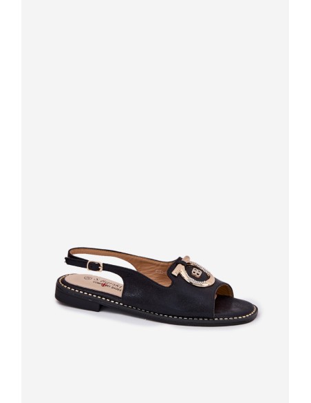 Elegant Sandals With Decoration On Flat Heel S.Barski KV51-003 Black