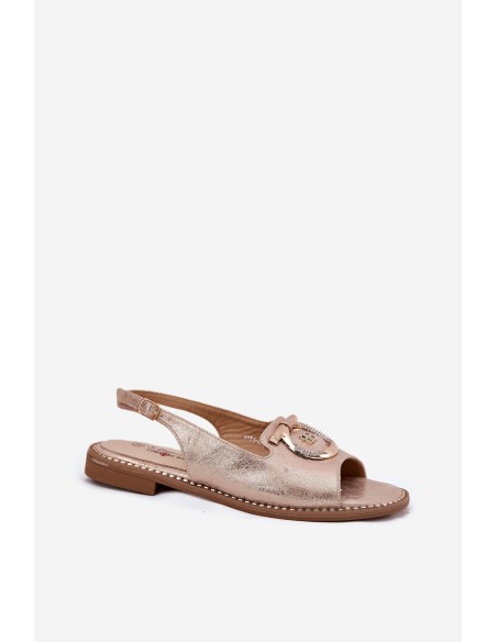 Elegant Sandals With Decoration On Flat Heel S.Barski KV51-003 Rose Gold