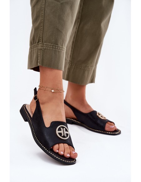 Women's Sandals On Flat Heel With Decoration S.Barski KV51-002 Black