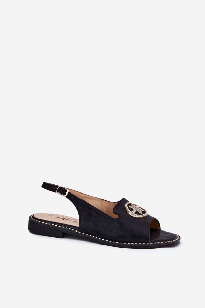 Women's Sandals On Flat Heel With Decoration S.Barski KV51-002 Black 2