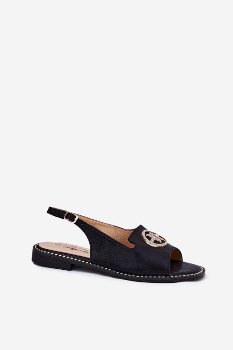 Moteriškos basutės plokščiu kulnu su dekoracijomis S.Barski KV51-002 juodos