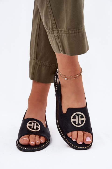 Women's Sandals On Flat Heel With Decoration S.Barski KV51-002 Black