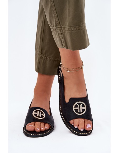 Women's Sandals On Flat Heel With Decoration S.Barski KV51-002 Black