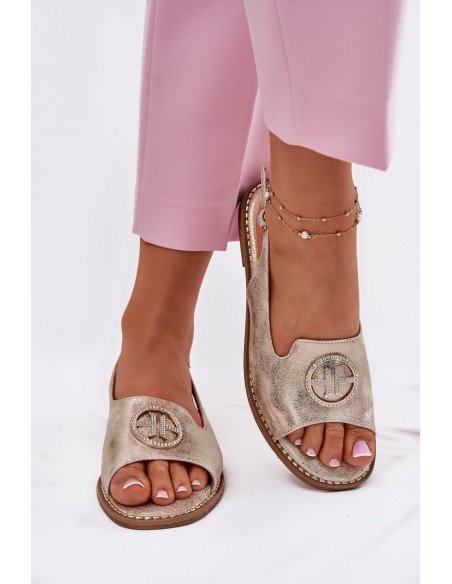 Women's sandals on flat heels with decoration S.Barski KV51-002 golden