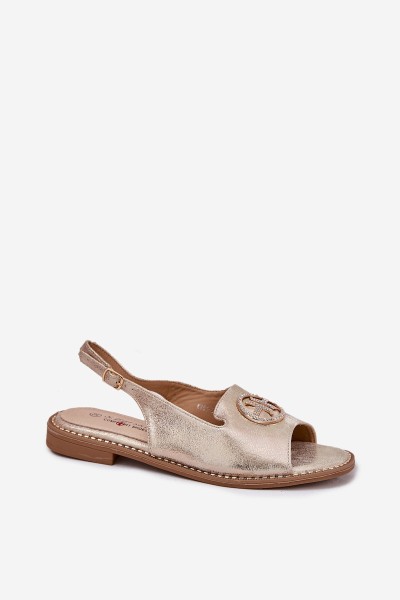 Women's sandals on flat heels with decoration S.Barski KV51-002 golden 2