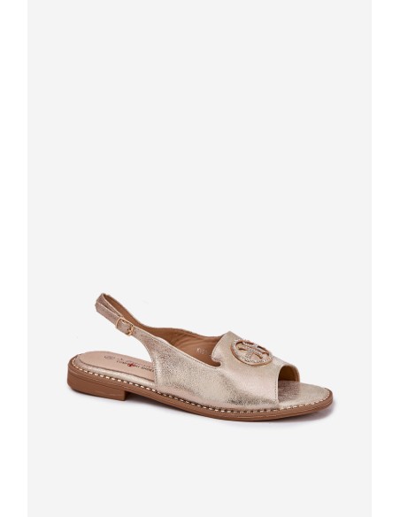 Women's sandals on flat heels with decoration S.Barski KV51-002 golden