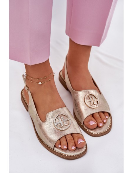 Women's sandals on flat heels with decoration S.Barski KV51-002 golden