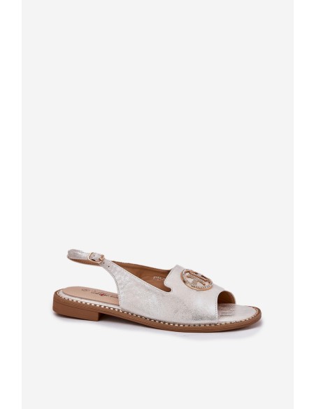 Womens Sandals On A Flat Heel With Decoration S.Barski KV51-002 Silver