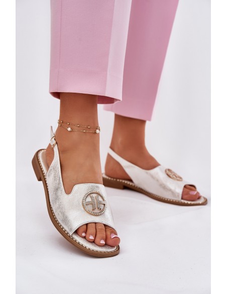 Womens Sandals On A Flat Heel With Decoration S.Barski KV51-002 Silver