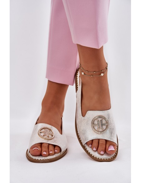 Womens Sandals On A Flat Heel With Decoration S.Barski KV51-002 Silver