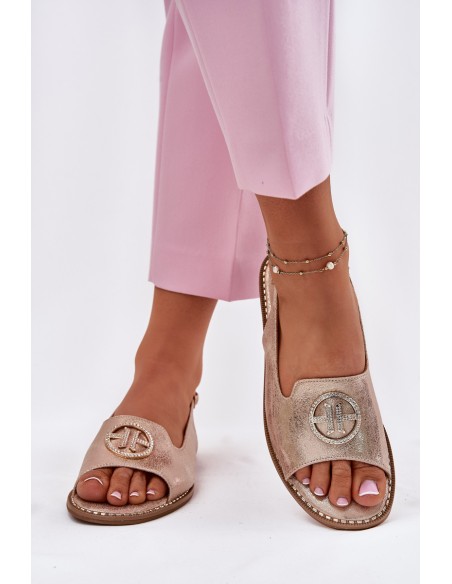 Women's Sandals On Flat Heel With Decoration S.Barski KV51-002 Rose Gold