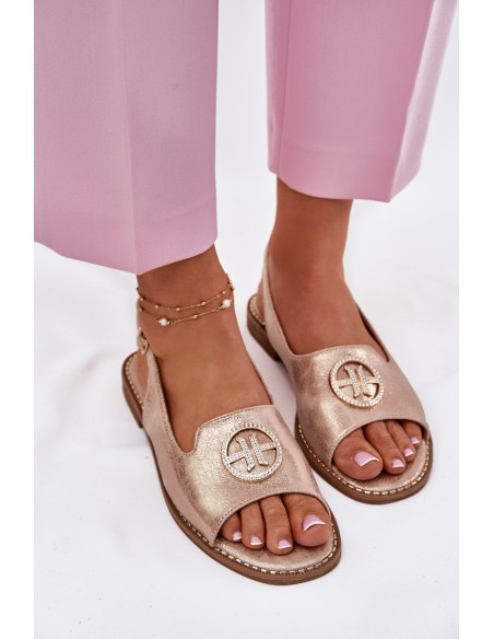 Women's Sandals On Flat Heel With Decoration S.Barski KV51-002 Rose Gold