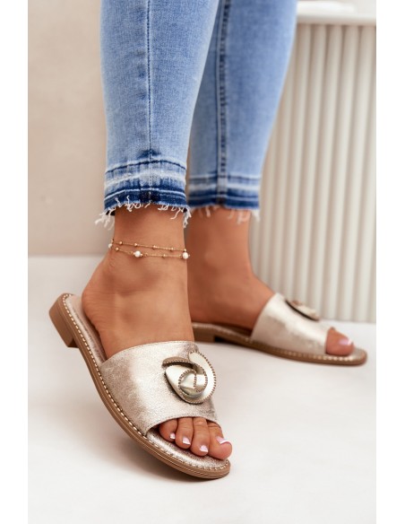 Women's sandals on flat heel with decorative detail KV51-007 gold