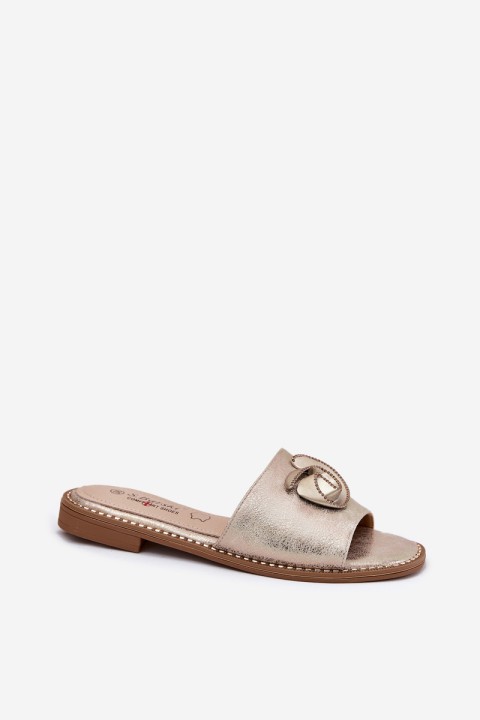 Women's sandals on flat heel with decorative detail KV51-007 gold