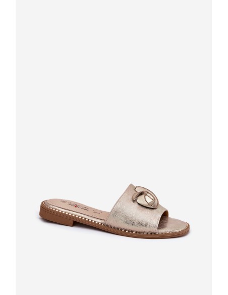 Women's sandals on flat heel with decorative detail KV51-007 gold