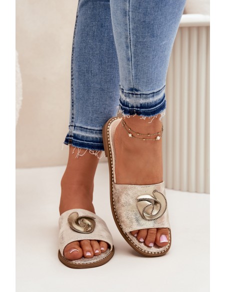 Women's sandals on flat heel with decorative detail KV51-007 gold