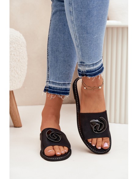 Women's Flat Sandals With Decorative Detail KV51-007 Black