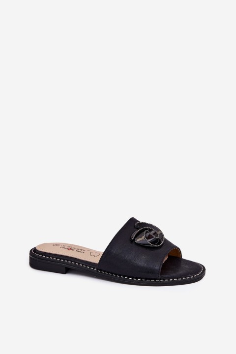 Women's Flat Sandals With Decorative Detail KV51-007 Black