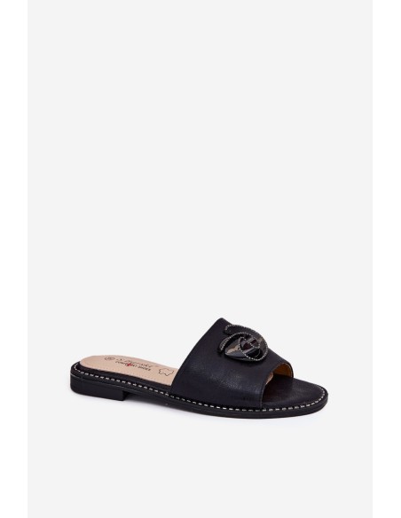 Women's Flat Sandals With Decorative Detail KV51-007 Black
